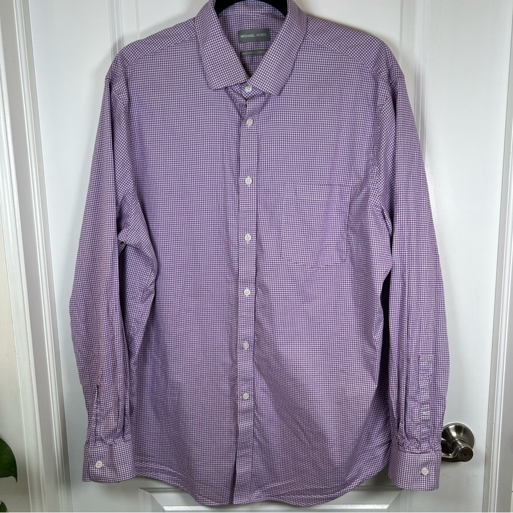 Michael Kors Purple Gingham Button Up Dress Men's‎ Shirt Size XL